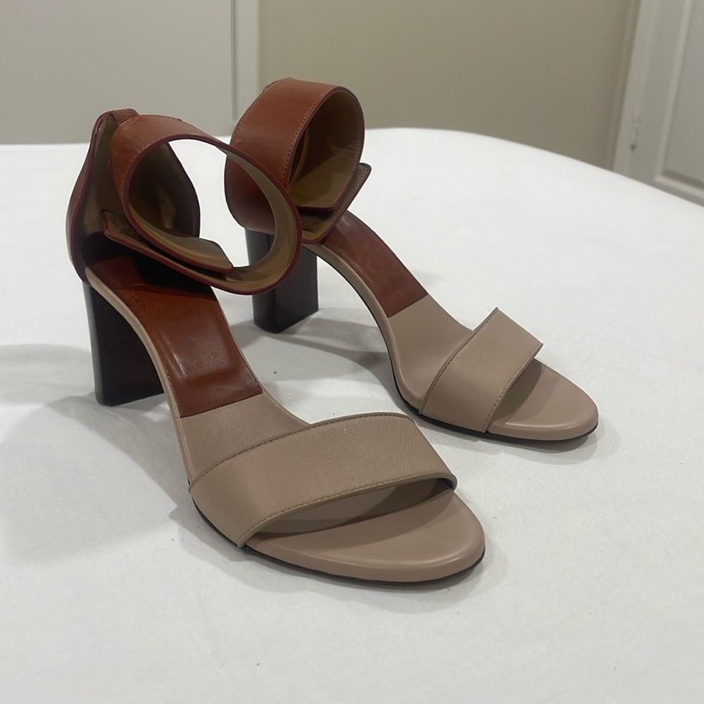 Chloe 2 Toned Beige/Brown Ankle Strap Sandal .Dustbag included